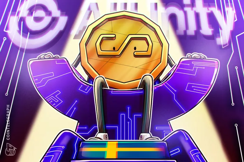 Stablecoin coins representing the launch of AllUnity's SEKAU, the first MiCA-regulated Swedish krona stablecoin, across five blockchain networks