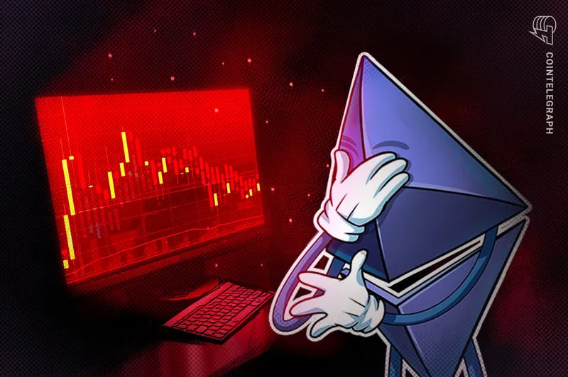 Ethereum price chart and market data illustration showing price decline