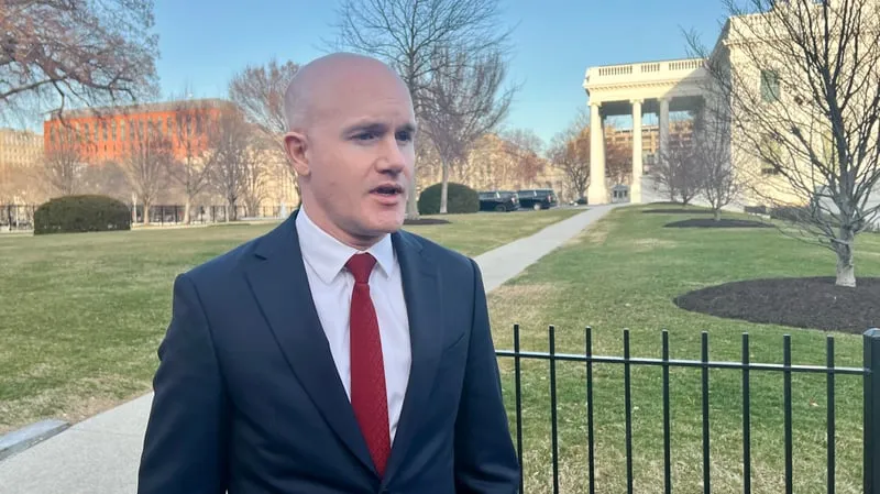 Coinbase CEO Brian Armstrong at the White House representing Coinbase EU expansion after Binance MiCA failure