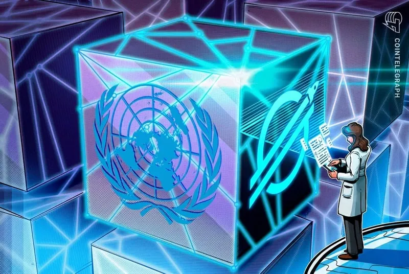 Blockchain visualization representing UN development payments on Stellar