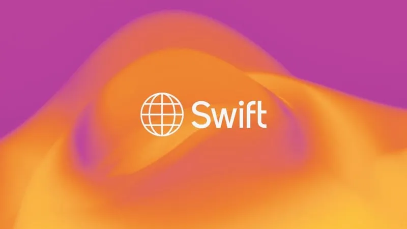 Swift branding representing its blockchain ledger for tokenized cross-border payments