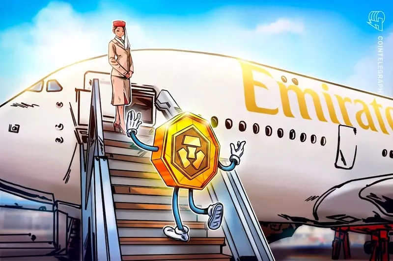 Crypto payment logo on a coin representing airline ticket purchases with digital assets