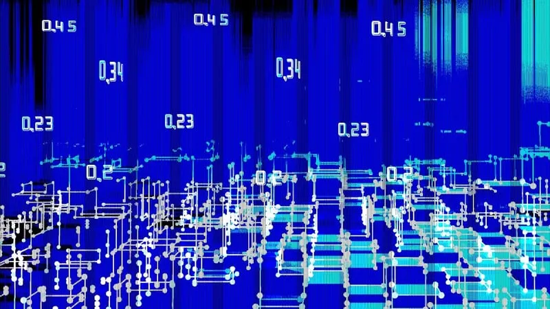 Abstract blue data visualization of trading volumes and price levels