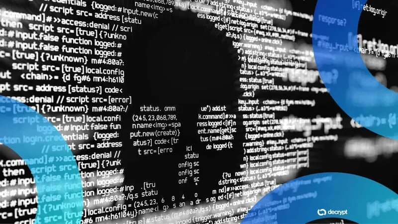 A screen of code with a malware warning, representing fake Firefox wallet extensions
