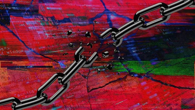 Illustration of a blockchain security exploit, accompanying reporting on the Tectonic incident