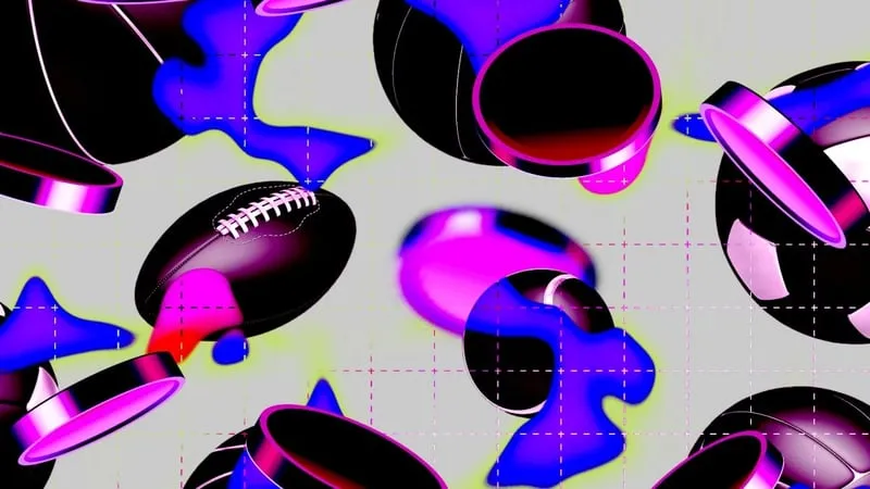 Abstract illustration of footballs, basketballs and other sports balls on a grid