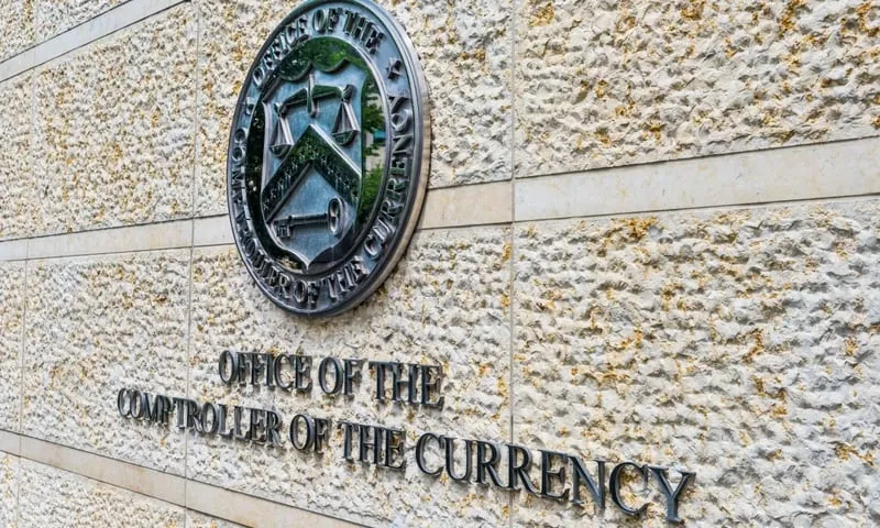 The Office of the Comptroller of the Currency building signage in Washington DC
