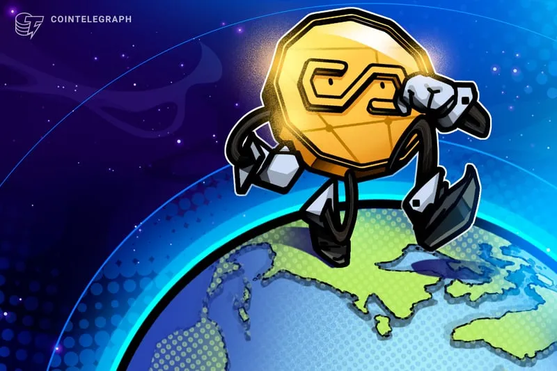 Stablecoin value moving between countries on a global payment network