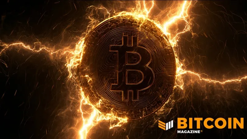 Kovanec Bitcoin, obdan s svetlimi streli