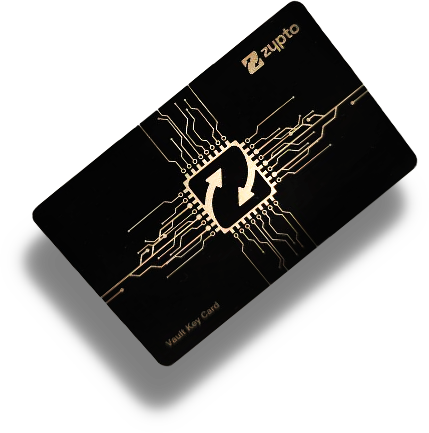 Vault Key Card, premium black metal with gold circuit detail