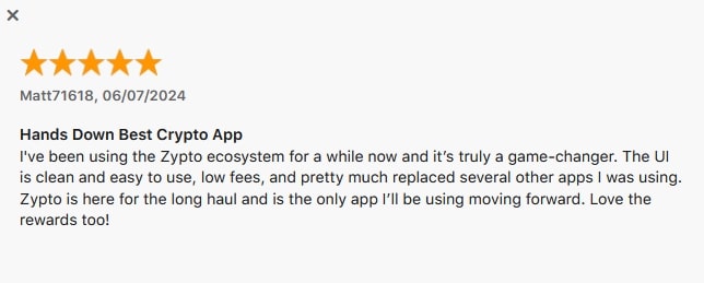 Zypto App 5 Star Review on App Store