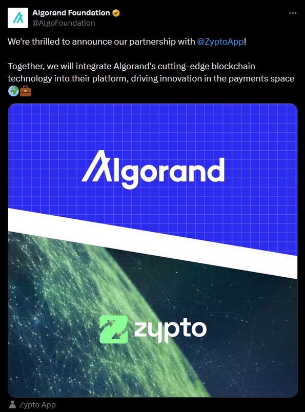 Algorand Announce Partnership With Zypto