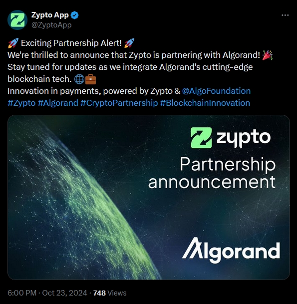 Zypto Announce Partnership With Algorand