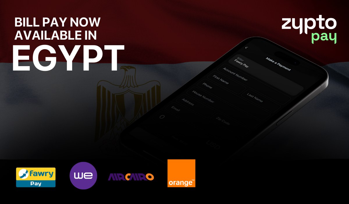 Egypt is Now Live on Zypto’s Crypto Bill Pay Service! Welcome Egypt! 🇪🇬