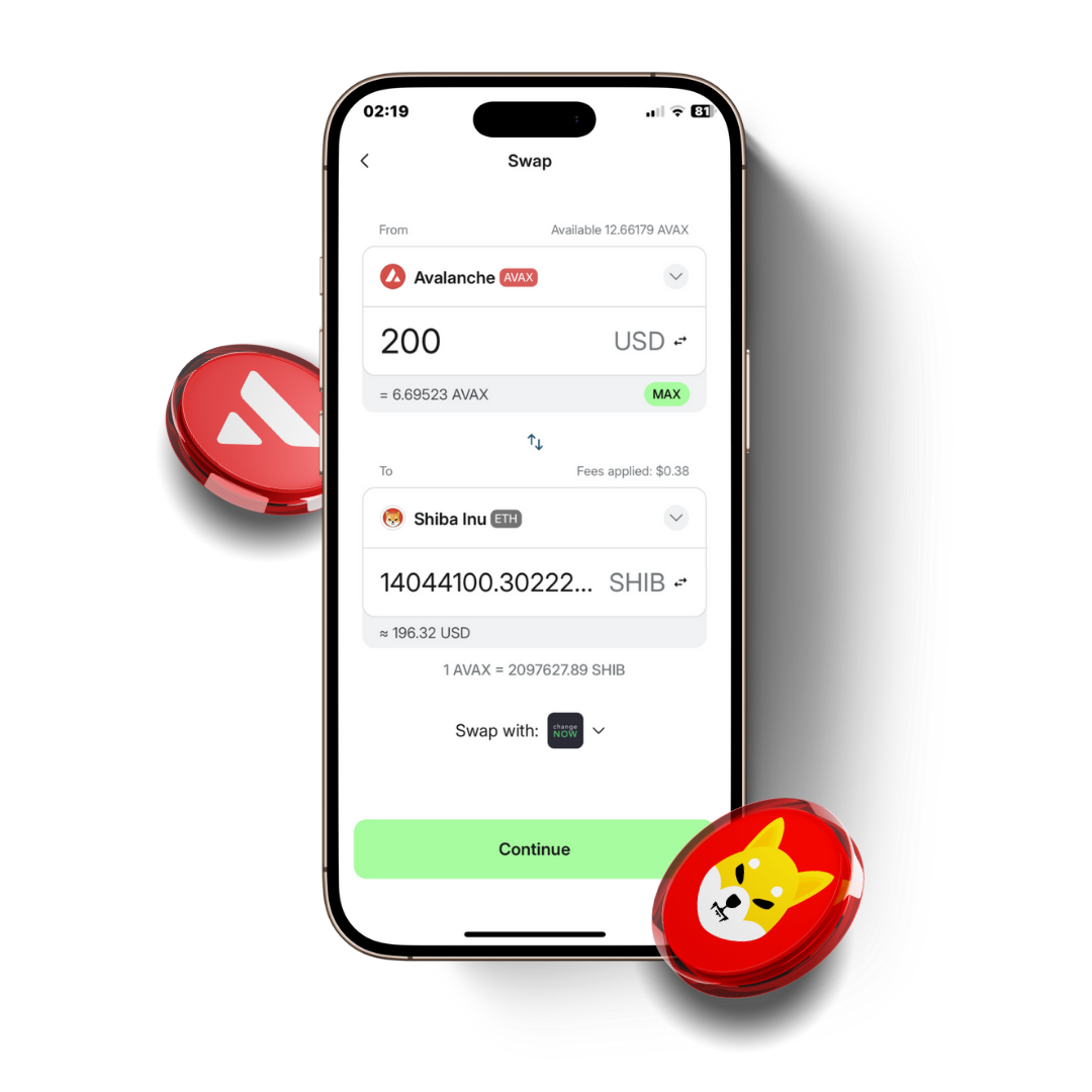 Avalanche and Shib swap support in the Zypto multi-chain wallet