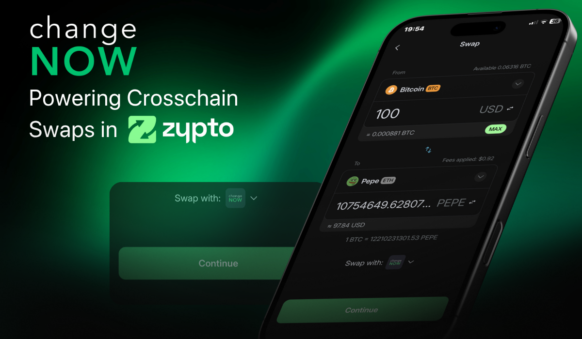 ChangeNOW Crosschain Swaps Inside Zypto App | Zypto